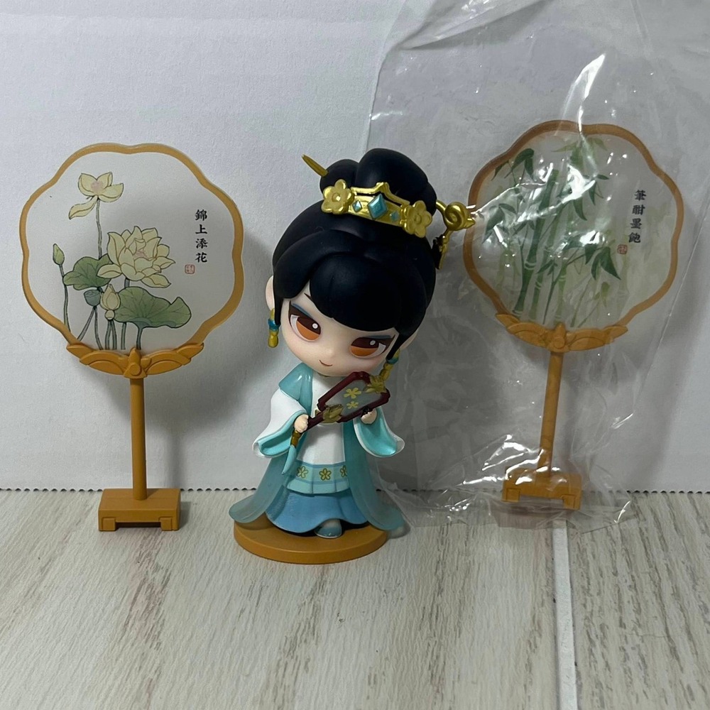 NetEase Westward Journey Series Asian Anime Girl Figure Blue Teal Gold w/ 2 Fans